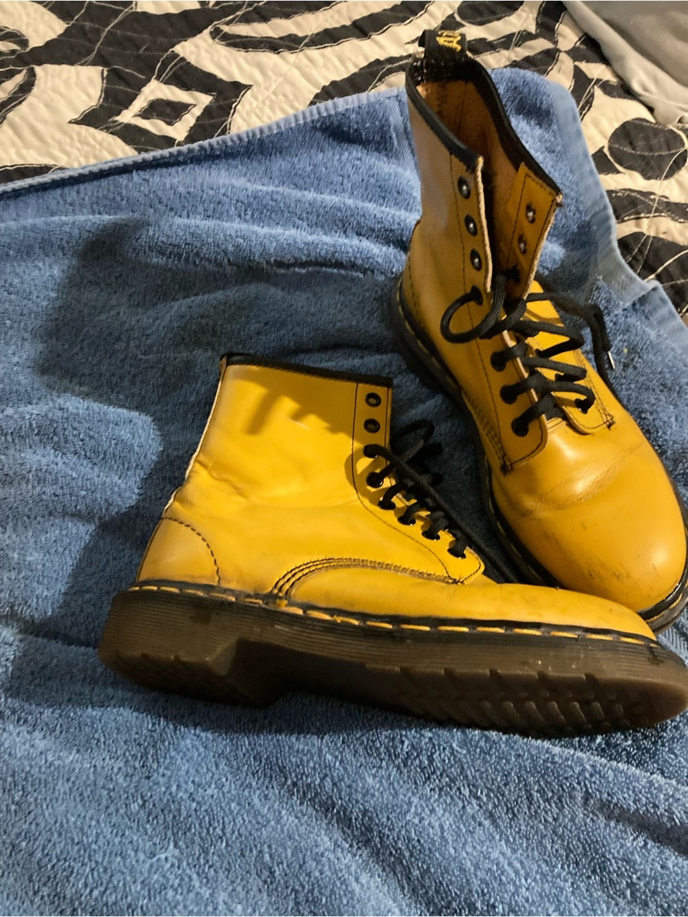 Dr. Martens Yellow Leather Lace-Up Combat Boots - Picture 2 of 5